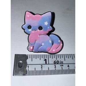 Pink And Purple Celestial Cat Kitten Stars Brooch Pin